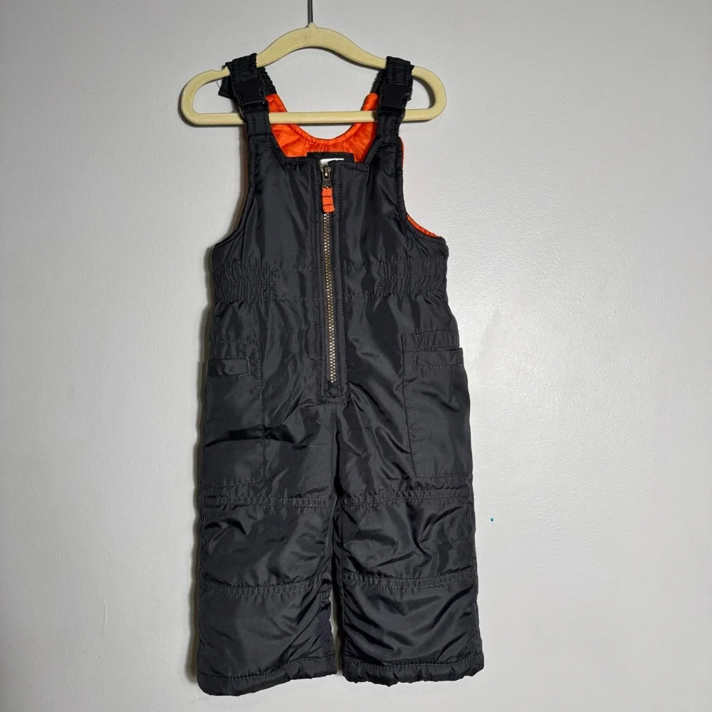 Carter's Snow Bib Pants Toddler 12 M Gray Orange Insulated Winter Ski Warm Unise